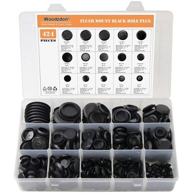 424pcs Flush Mount Black Plastic Hole Plug Kit Auto Body Sheet Metal Assortment