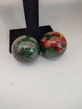 Vintage Chinese Cloisonne Baoding Balls Chime Meditation Stress Relief Pair