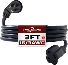 Indoor 3Ft Black Flat Plug Extension Cord, UL Listed, 16 Gauge, 13A