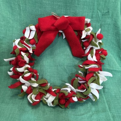 Christmas Wreath 14  Wool Felted Handcrafted Red Green White Felt