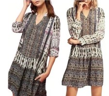 TINY Caviana Shirt Green Drop Waist Dress Mixed Print M Anthropologie