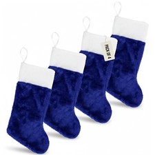 4-Pack Blue Plush Fabric Christmas Stocking, 18-inches Tall, Festive Decor