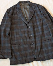 Penney's VTG 50s Shadow Plaid Wool Tweed Blazer Classic Professor Union Made XL