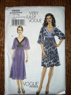 Easy Vogue 8591 Misses Dress V-neck, Dolman Sleeves Sewing Patt V8591 Sz 16-24