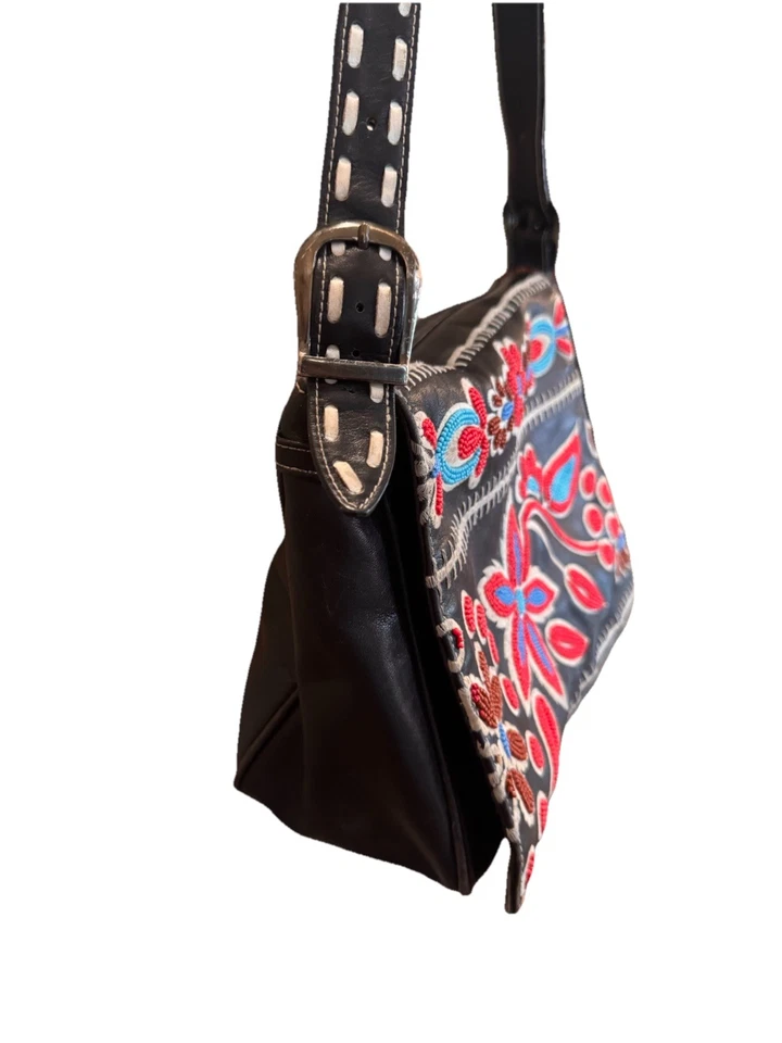 Bolsa de ombro Isabella Fiore floral de couro bordado com miçangas Y2K vintage rara - Imagem 3 de 4