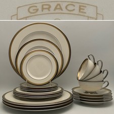 Syracuse China Grace 20pc Platinum & Gold Din...