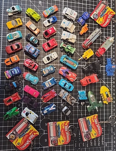 HUGE Vintage Micro Machines Lot Track Cars Trucks + Hot Wheels Keychains 90s