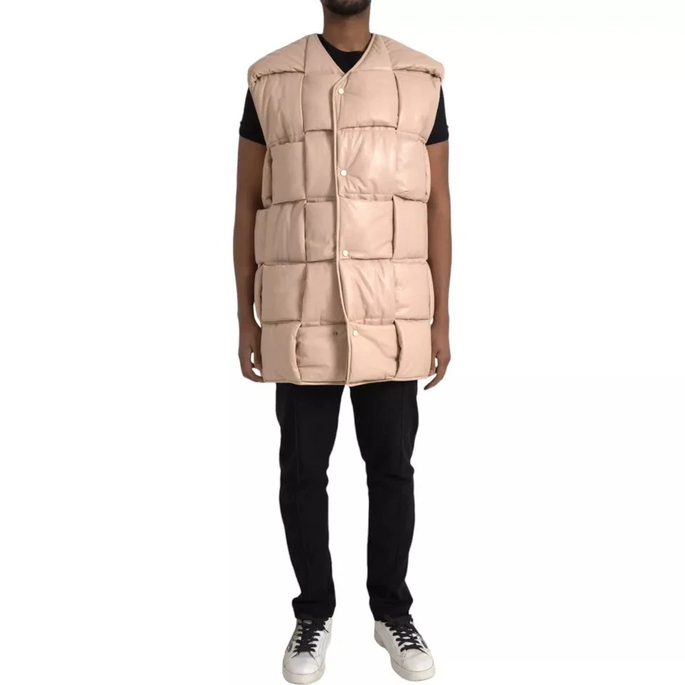 Giacca uomo Bottega Veneta beige trapuntata senza maniche pelle di vitello autentica