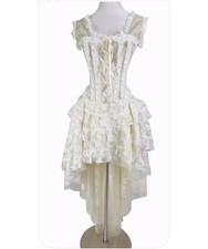 Cream Vintage Corset Back Lace Ruffle Evening Dresses Short Front Long Back