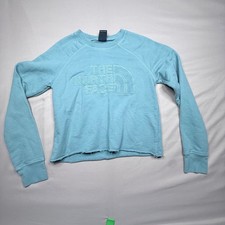 The North Face Womens Turquoise Blue Embroidered Logo Cropped Sweatshirt Small