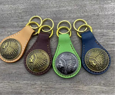 Indian Handcrafted Racing Motorcycle Genuine Leather Logo Keychain Keyring