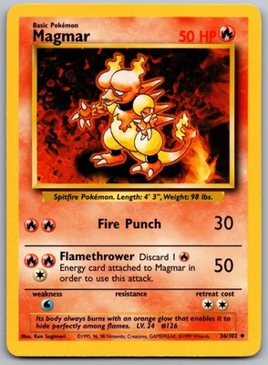 Magmar Uncommon Base Set 036/102 LP