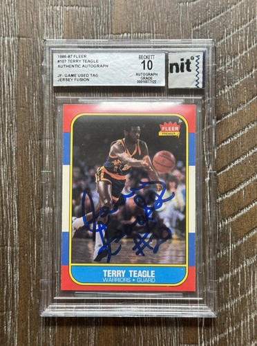 1986-87 Fleer Basketball #107 Terry Teagle Warriors JF GU TAG BGS BAS 10 AUTO