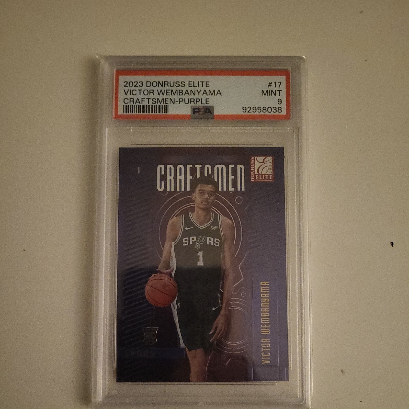 Victor Wembanyama RC /49 PSA 9 Donruss Elite Purple Craftsmen SSP view 1