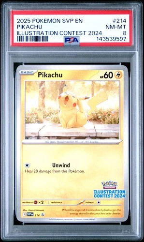 2025 POKEMON SVP EN-SV BLACK STAR PROMO ILLUSTRATION CONTEST 2024 PIKACHU PSA 8