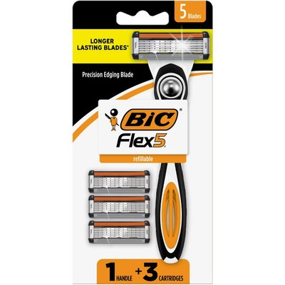 BIC Flex 5 Refillable Men's Razor   5 Blades, 1 Handle & 3 Cartridges