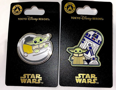 LOT of 2 Tokyo Disney Resorts Star Wars Grogu Baby Yoda w/R2-D2 in Hovering Pram