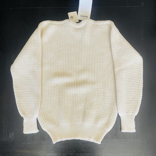 NEW Barbour Wool Sweater Men's 42 L Beige Knit Fisherman Chunky Scotland - Picture 4 of 9