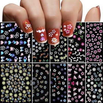 Flower Nail Stickers 10 Sheets 3D Hibiscus Floral Nail Stickers Self flower 3