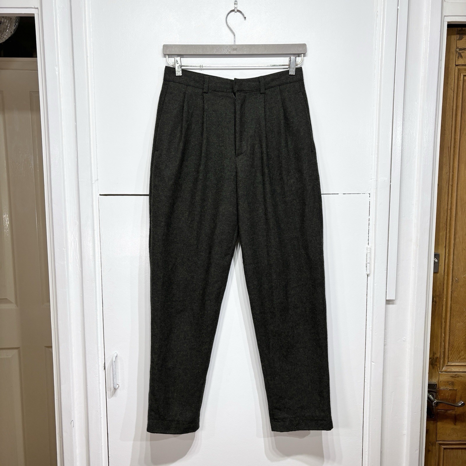 Olive Clothing Volk Wool Trousers Forest Green Wool Blend Pleated Unisex Size 28