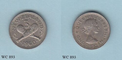 New Zealand 3d Three Pence 1960 (Elizabeth II) Coin - Foto 1 di 1