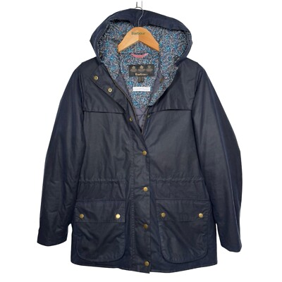 Barbour Liberty Blaise Wax Jacket Womens UK 10 Navy Blue Hooded