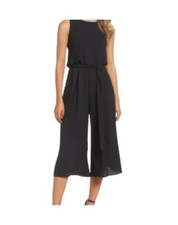 VINCE CAMUTO 2 Black Sleeveless Split Back Cropped Wide Leg Jumpsuit Blouson