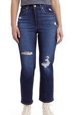 Levi's Women's High Rise Ribcage Straight Jeans Dark Indigo Destructed 25x27