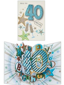 Biglietto Auguri 40 Anni Buon Compleanno Apribile Con Sorpresa Con Busta Celeste Ebay
