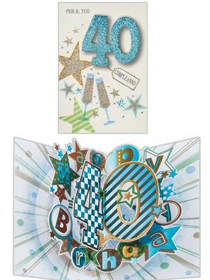 Biglietto Auguri 40 Anni Buon Compleanno Apribile Con Sorpresa Con Busta Celeste Ebay