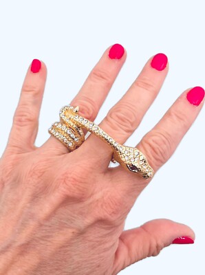 Clear Rhinestones 2 In One Fun Snake Serpent Rings Sizes 6.5 & 7.5