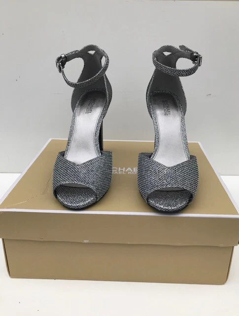 SANDALI MICHAEL KORS CAMBRIA GLITTER ARGENTO CINTURINO CAVIGLIA METALLICO 7M