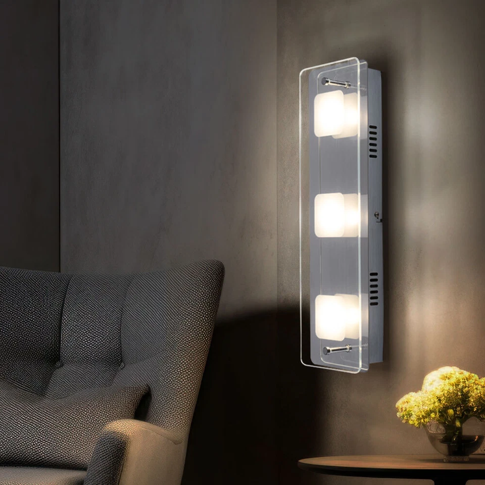 Lampada Da Parete Flurlampe 3 Fiamme LED Lampada Da Pranzo Cromo Vetro B 12 Cm - Immagine 4 di 4