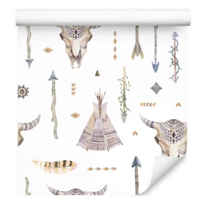 10m TAPETE SELBSTKLEBEND Wohnzimmer Pfeile Federn Tipi Aquarell XXL 3864