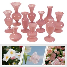 10 Pcs Glass Pink Vase Set, Free Standing Small Vases, Decorative Glass Vase