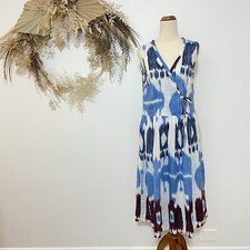 LEE MATHEWS Womans Colourful Pattern Arty Linen Sleevless Dress Size 1 Batik