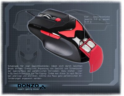Donzo Si-959 Laser Gaming Mouse 3400dpi, 6 Buttons, USB Mouse with Weights, Red