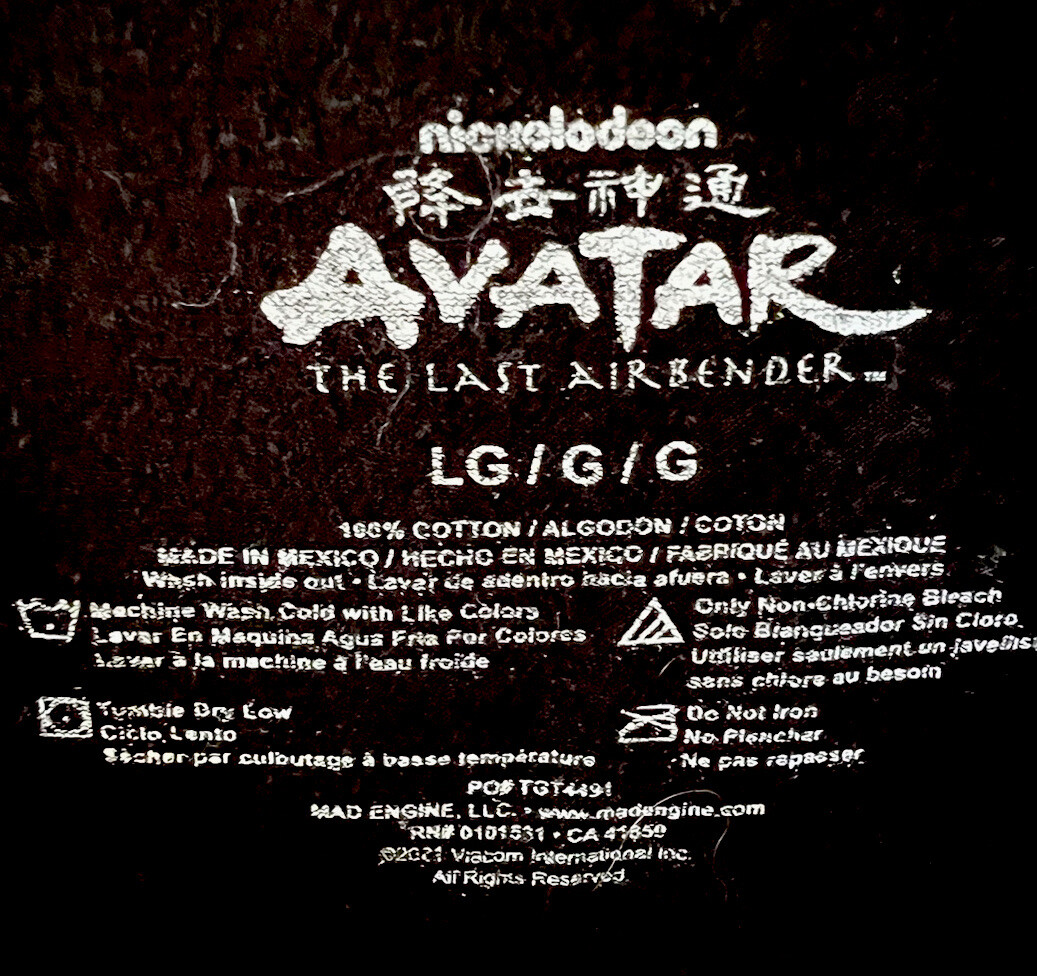 Nickelodeon Avatar The Last Airbender Men's Black T-Shirt Size L