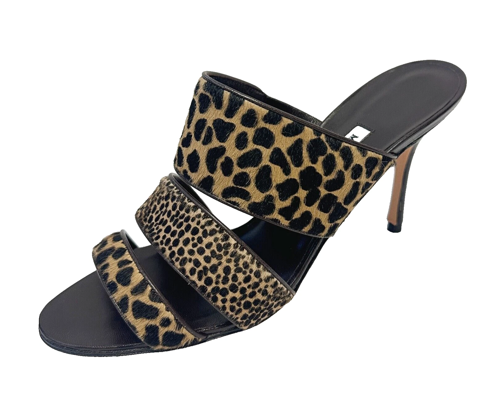 MBT NUOVO MANOLO BLAHNIK sandalo pelle capelli di cavallo tacco 37 5 marrone marrone chiaro leopardato 7 5