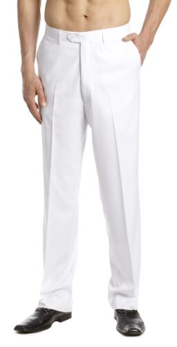 CONCITOR Men's TUXEDO Pants Flat Front w/ Satin Band Stripe Solid WHITE Color 44 - Imagen 1 de 5