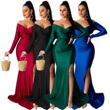 Women's Sexy Party Nightclub Solid Color Big Open Long V-Neck High Waist Dress
