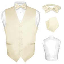 Men's Dress Vest BOWTie Hanky CREAM / Ivory Color Bow Tie Set for Suit or Tuxedo