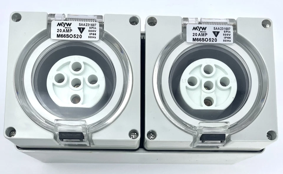 20 Amp 2x 3 Phase 20AMP 5 Pin Socket Outlet Industrial 3 Pole IP66 Waterproof - Image 3 of 4