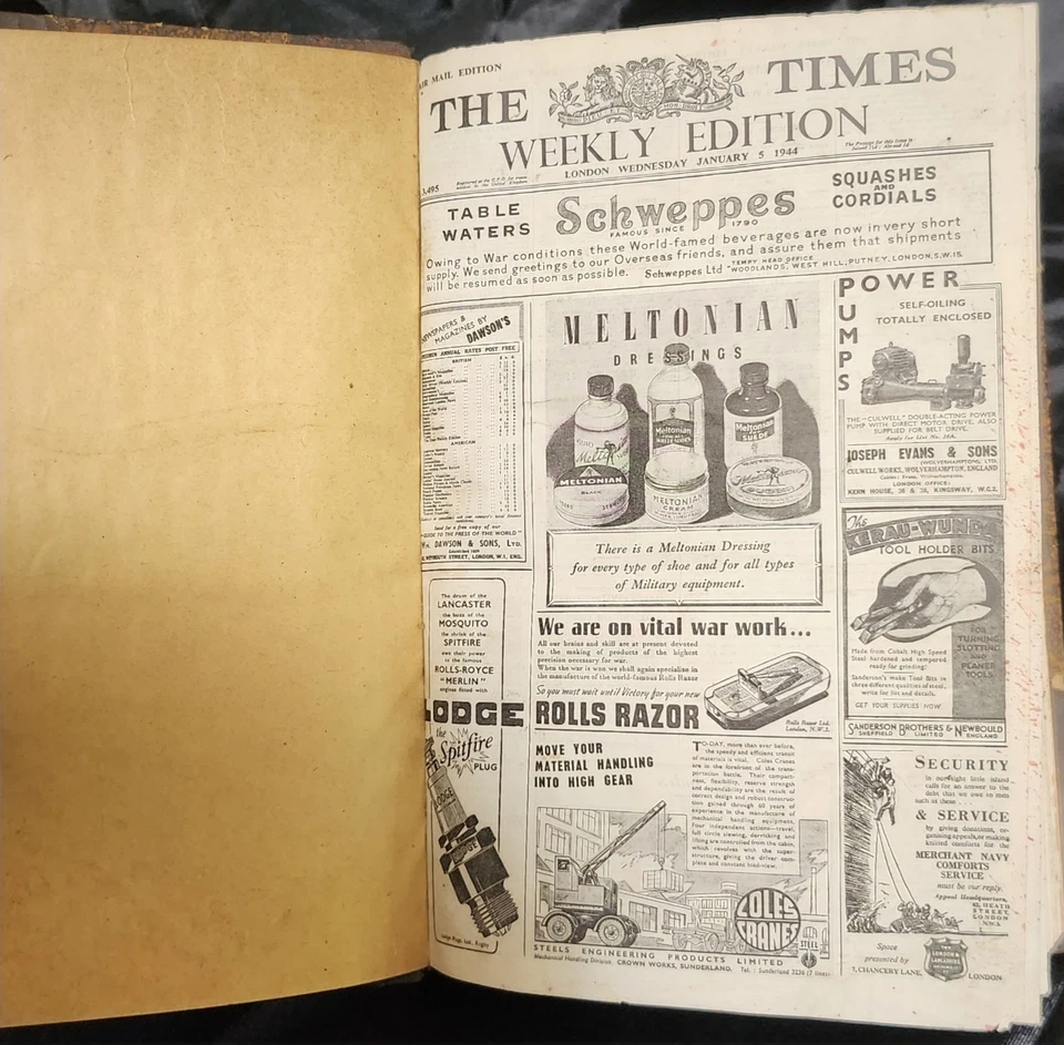 THE TIMES WEEKLY EDITION AIR MAIL. Year 1944 Newspapers Jan 5th - Dec 27th - Image 3 of 4