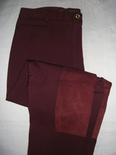Ralph Lauren Lambswool Riding Pants Womens 8 Suede Patches Gold Maroon USA