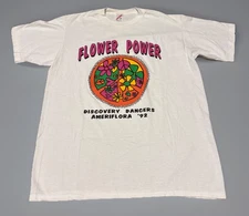 VTG 1992 Flower Power Discovery Dancers Peace Sign Hippie White T-Shirt Large