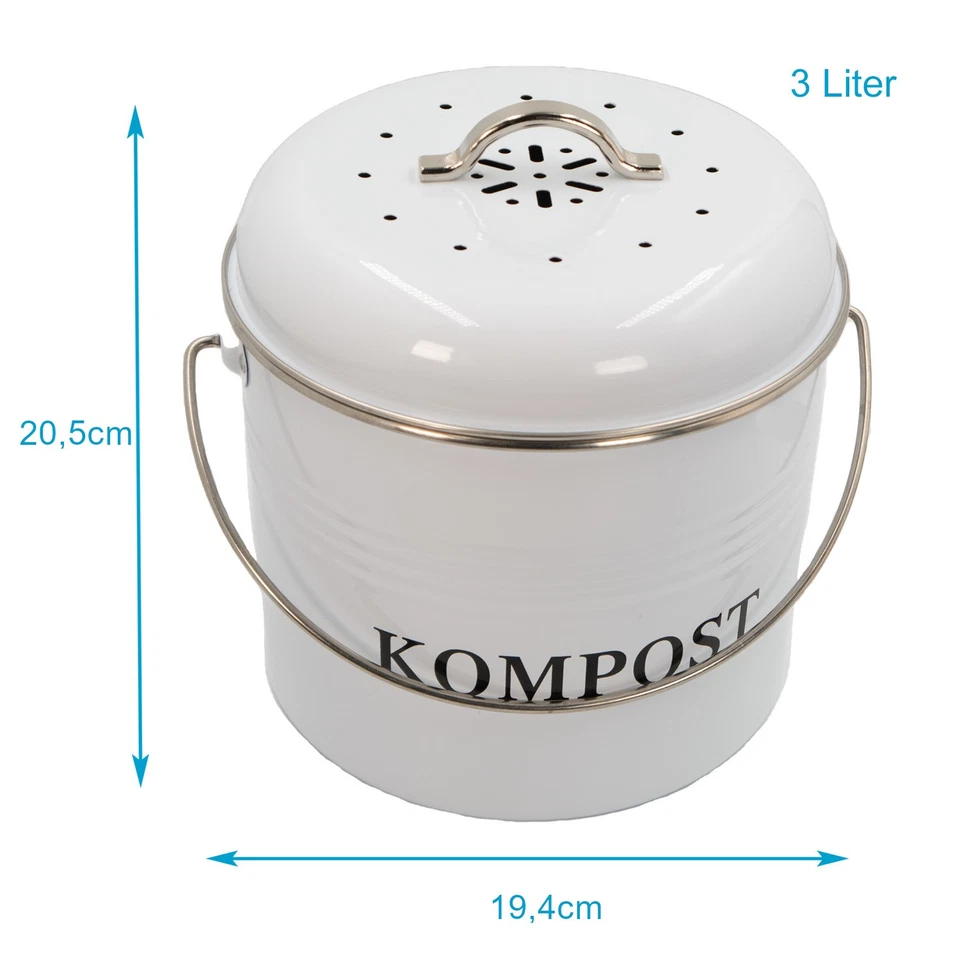 Komposteimer Biomülleimer Eisen 21.5x19x20.5 cm 3L Mülleimer inkl. 2 Kohlefilter - Bild 2 von 4