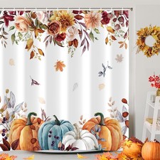 Fall Shower Curtains Autumn Pumpkins Floral Leaves Thanksgiving 72x72