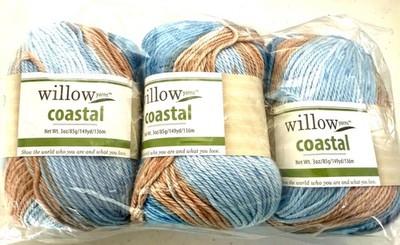 Lot of 3 Willow Coastal 100% Combed Cotton Yarn CEDAR SKY Blue Brown Medium 4
