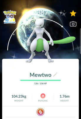 Shiny Mewtwo with 10th Anniversary Background